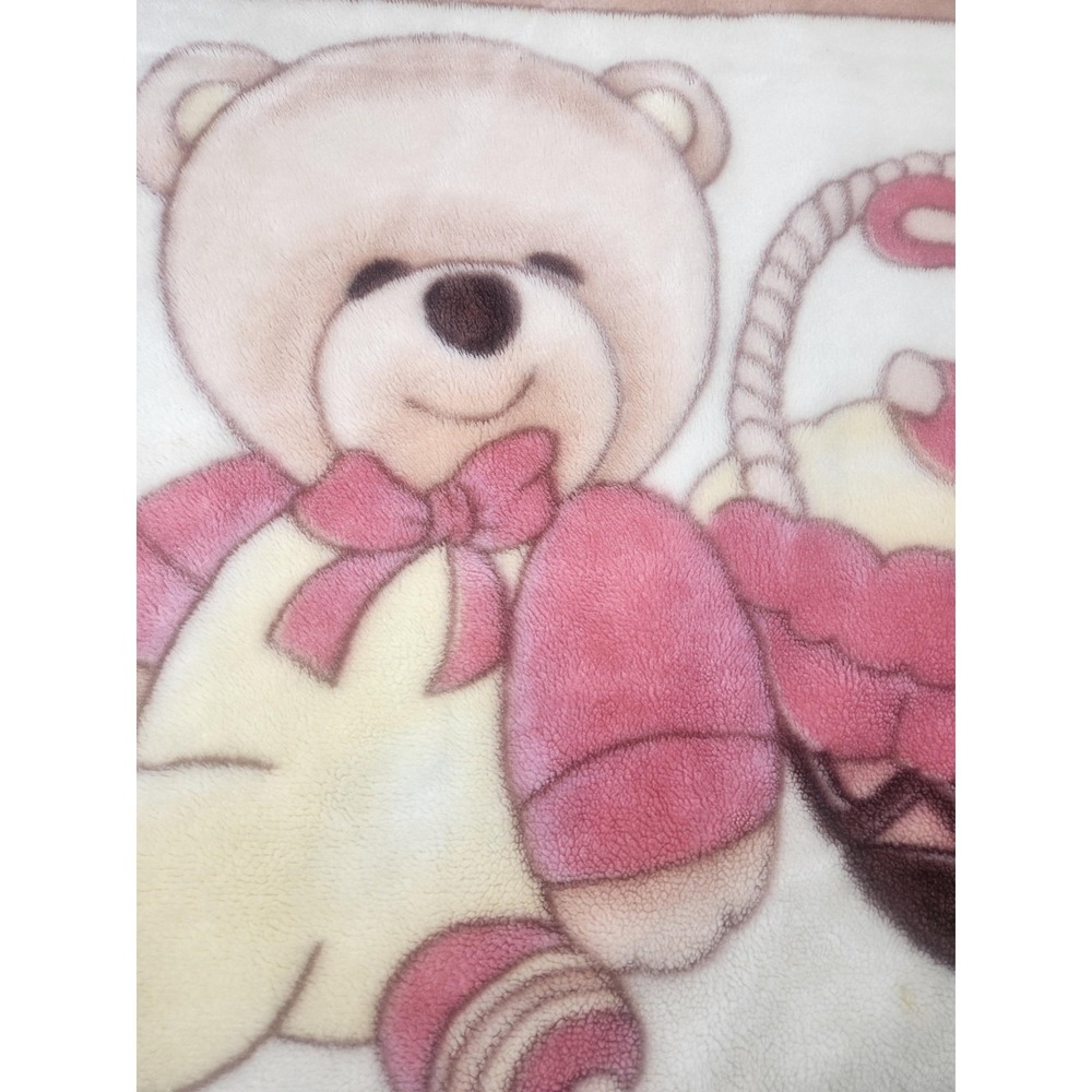 Popitex Bear Soft Plush Baby Blanket Green Pink 100x140cm Girls Polyester - Picture 3 of 7